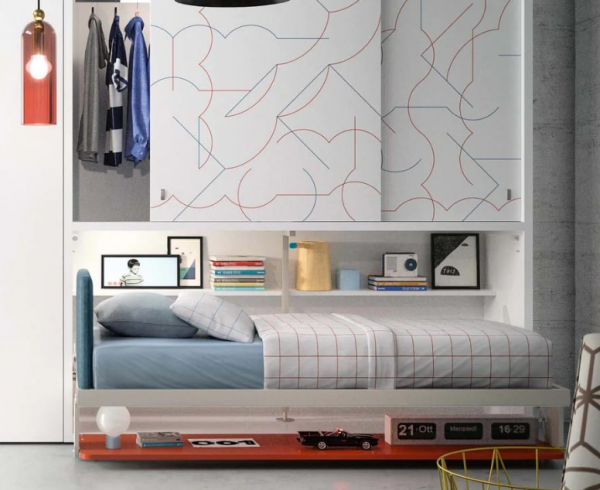 Kamar tidur dengan meja kerja terintegrasi